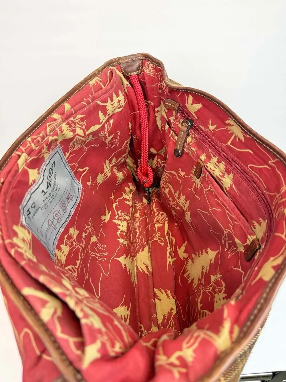Fossil Field Sports Dept. No. 14587 Plaid Wool and Leather Messenger Laptop Bag